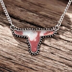 Longhorn Western Brown & White Cowhide Necklace